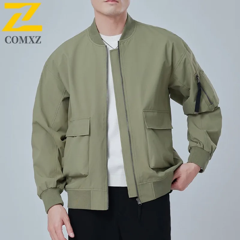 

COMXZ Мужская осенняя куртка Повседневная бейсбольная куртка с воротником для путешествий на открытом воздухе Ветрозащитное пальто для отдыха Повседневный стиль Легкая одежда