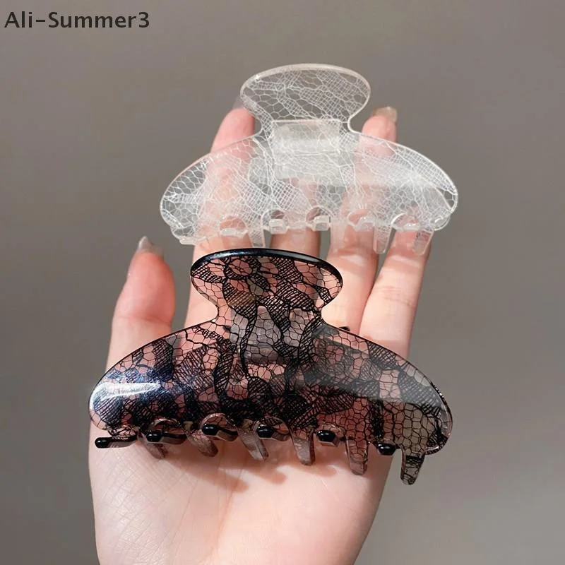 1pc New Style Elegant Ins Style Hair Clip With Acetate Lace Pattern For Back Of Head; Korean Style Claw Clip