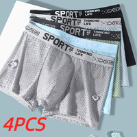 4Pcs Men Sexy Underwear Boxer Short Ice silk Mesh Trunks Man Brief Comfortable Breathable Fashion Antibacterial Fitness Running
