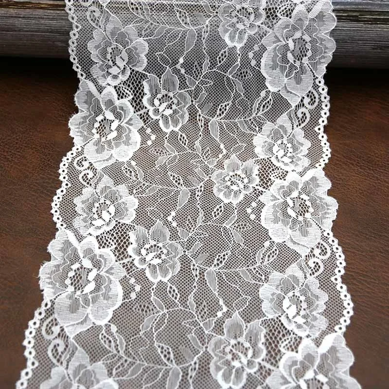 (3 meters/roll) 210mm White Flowers Embroidery Stretch Lace Fabric French Hollow Trim DIY French Underwear Lace Ribbon