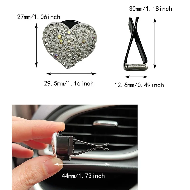 1pc New Cute Heart Shaped Diamond Car Air Freshener Universal Auto Air Outlet Perfume Diffuser Car Accessories Interior 6 Colors