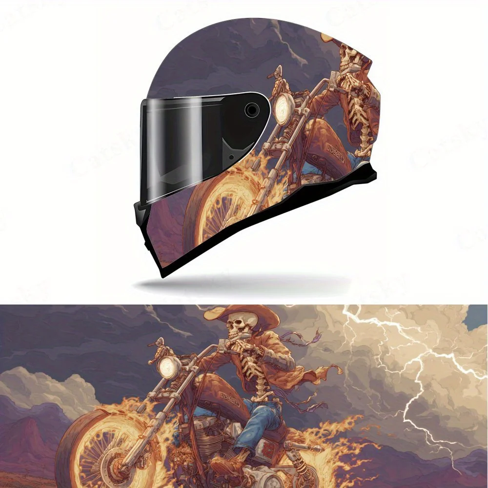 

Байкерский шлем с пылающим скелетом, защитная наклейка из ПВХ, внешний декоративный аксессуар для мотоциклетного шлема, водонепроницаемый и самоклеящийся