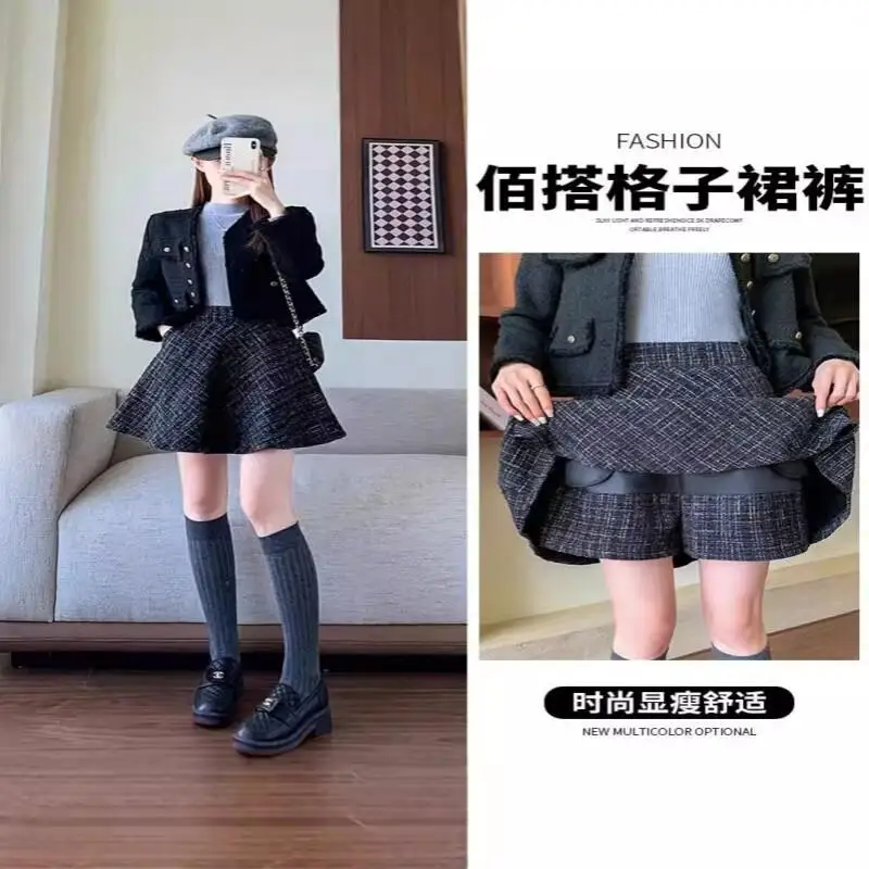 Geruite rok Dames Hoge taille Minimalistisch Modieus Kantoorkleding Veelzijdige rok Broek Herfst Winter Korte rok Leuke nieuwe stijl