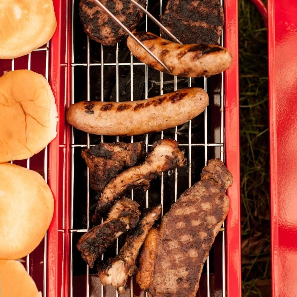 BBQ Grill Gereedschapskist Draagbare BBQ Voor Camping Roestvrij Staal Houtskool Retro Set In Gereedschapskist Cadeaus Voor Mannen