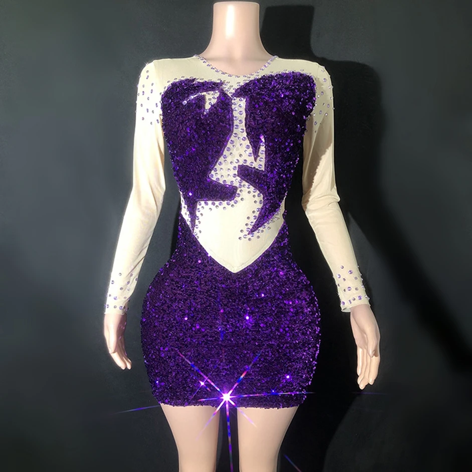 

6 Colors Sparkly Sequins Sexy Mini Sheath Dress Evening Party Performance Costume Bar Nightclub Singer Dancer Stage Wear
