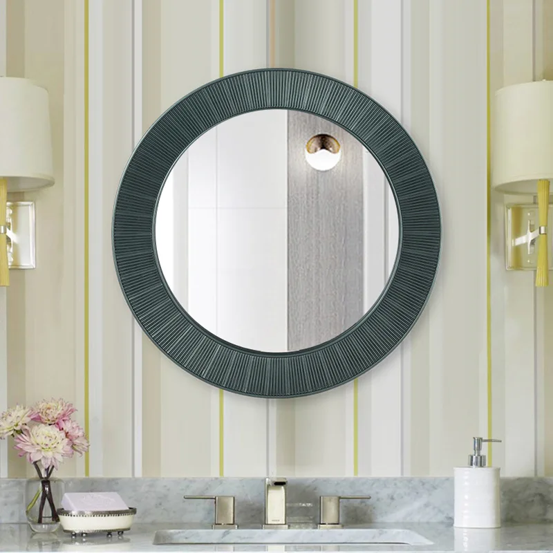 American Style Round Toilet Decoration Mirror Bathroom Dressing Table Makeup Wall Hanging Ornaments Accessories