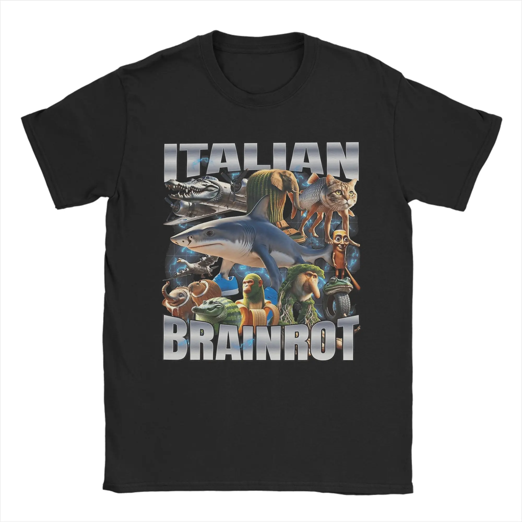 Fashion Italian Brainrot Tralalero Tralala T-Shirt for Men Crew Neck Pure Cotton T Shirts  Short Sleeve Tees