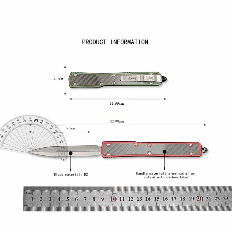 Outdoor Camping Survival Rescue Tactics Hunting AU/TO Pocket EDC folding knife aluminum alloy inlaid charcoal fiber handle