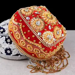 Chinese Xinjiang Dance Performance Hat Beaded Embroidery Stage Four Corner Flower