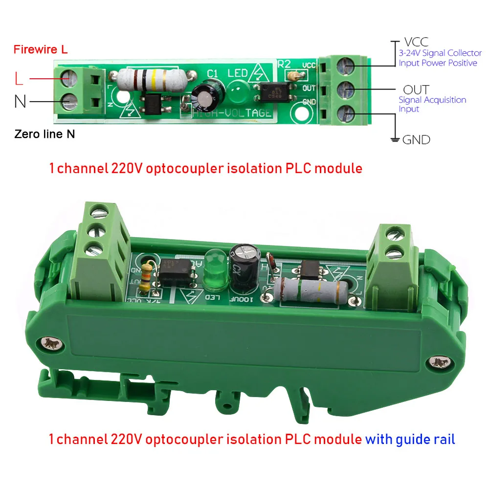 1-Bit AC 220V Optocoupler изоляционный модуль, чувствительность напряжения, Адаптивная плата 3-5V для PLC Isolamento Fotoaccoppiatore с рельсовой штамповкой