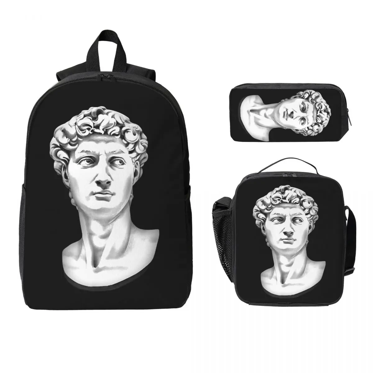 

Рюкзак скульптуры Дэвида Микеланджело для мальчиков и девочек, сумка для книг, школьная сумка, сумки на плечо для ноутбука, 3 шт., изолированная сумка для обеда, пенал