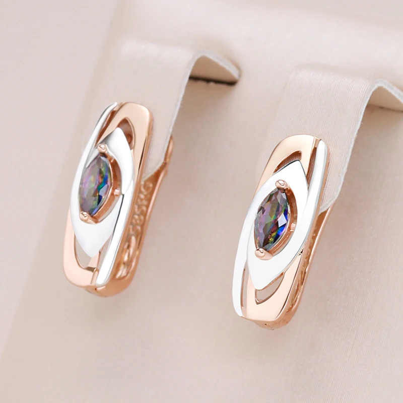 Kinel Luxury Colorful Stone English Earrings for Women 585 Rose Gold Color Mixed White Gold Natural Zircon Trendy Daily Jewelry