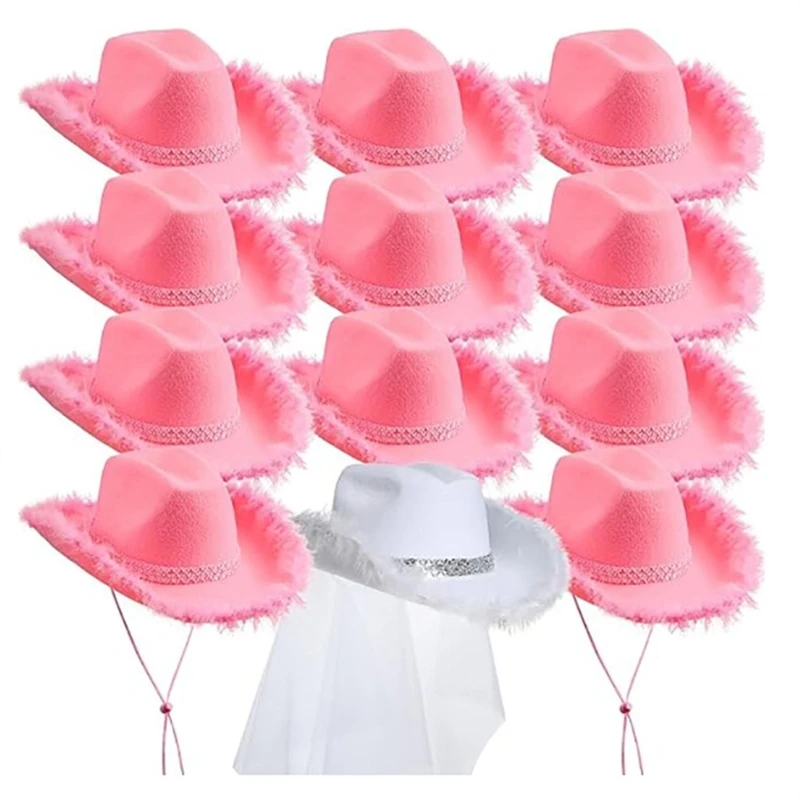 Trim Cowgirl Hat Roll Brim Cowgirl Hat Bachelorettes Party Headwear 12PCS