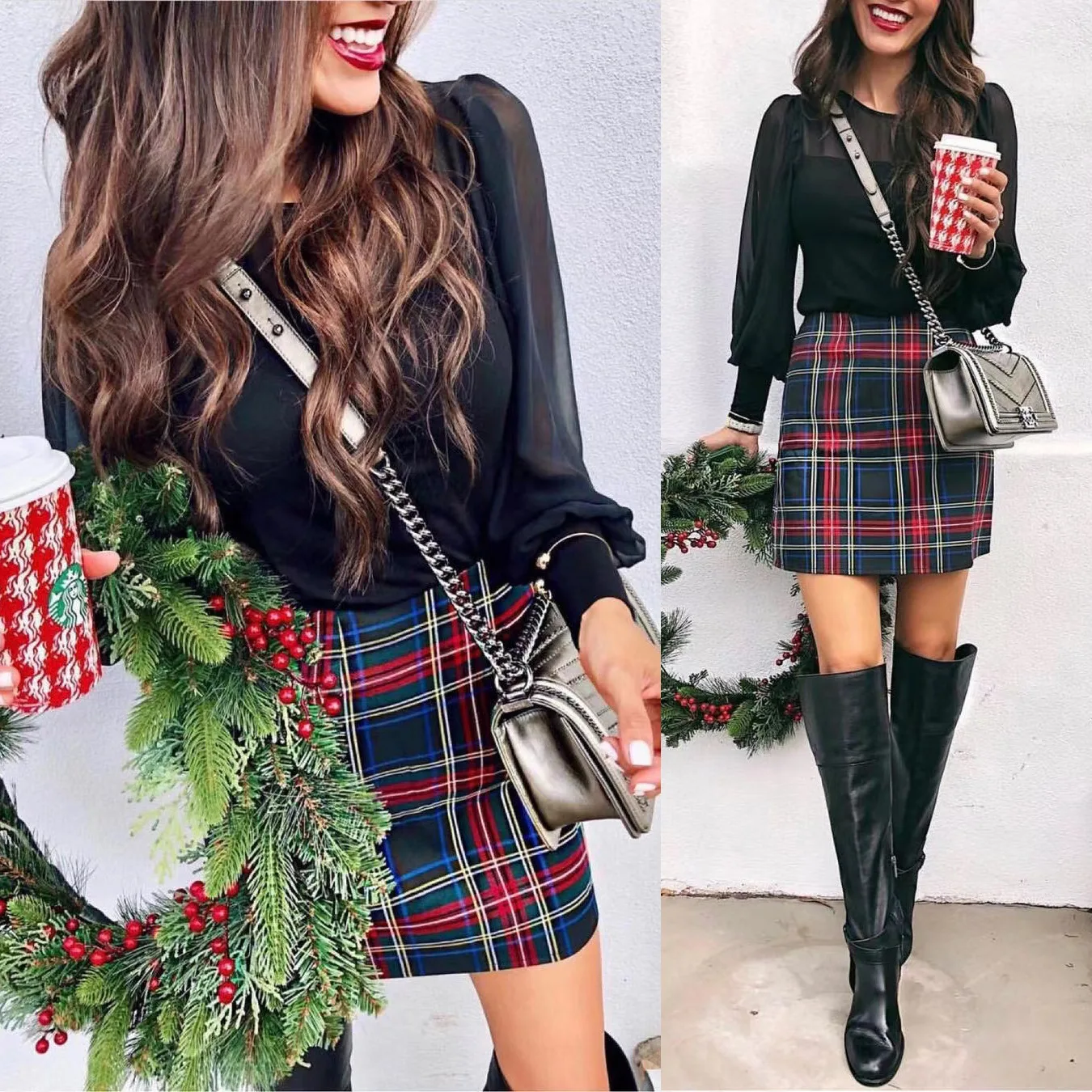 

Женский весенне-осенний новый модный тонкий костюм с длинными рукавами, вечерние повседневные клетчатые юбки, мини-юбка с высокой талией