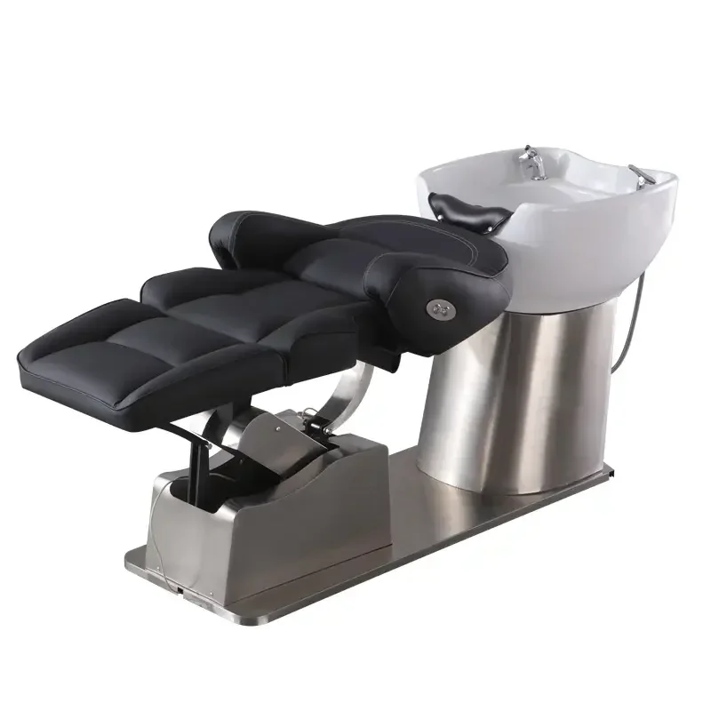 Electric Shampoo Chair Adjustable Rotating Massage Shampoo Integrated Stainless Steel Bed