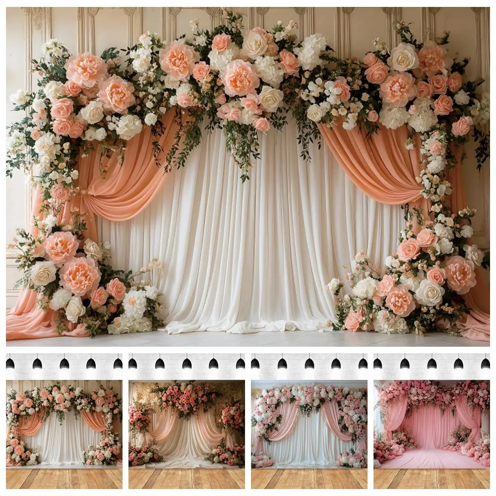 Wedding Party Backdrop Flowers Curtain Bridal Shower Engaged Ceremony Bride Portrait Photography Background Photostudio Supplies