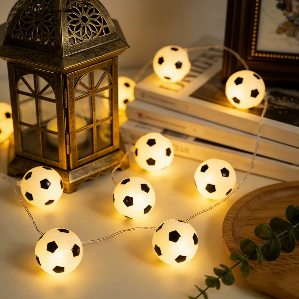 

1PC 1.5M10LED Soccer Themed LED Fairy Lights, Football String Lights for Kids Bedroom Wall Sports Party Decor, Battery Powered