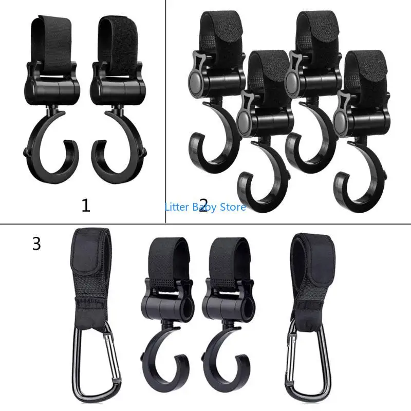 

N80C Pram Hooks Baby Stroller Hooks Bag Hook Anti-Slip Rotate Hanger Hook for Diaper Bag Mommy Bag Purse Pushchair Accessory