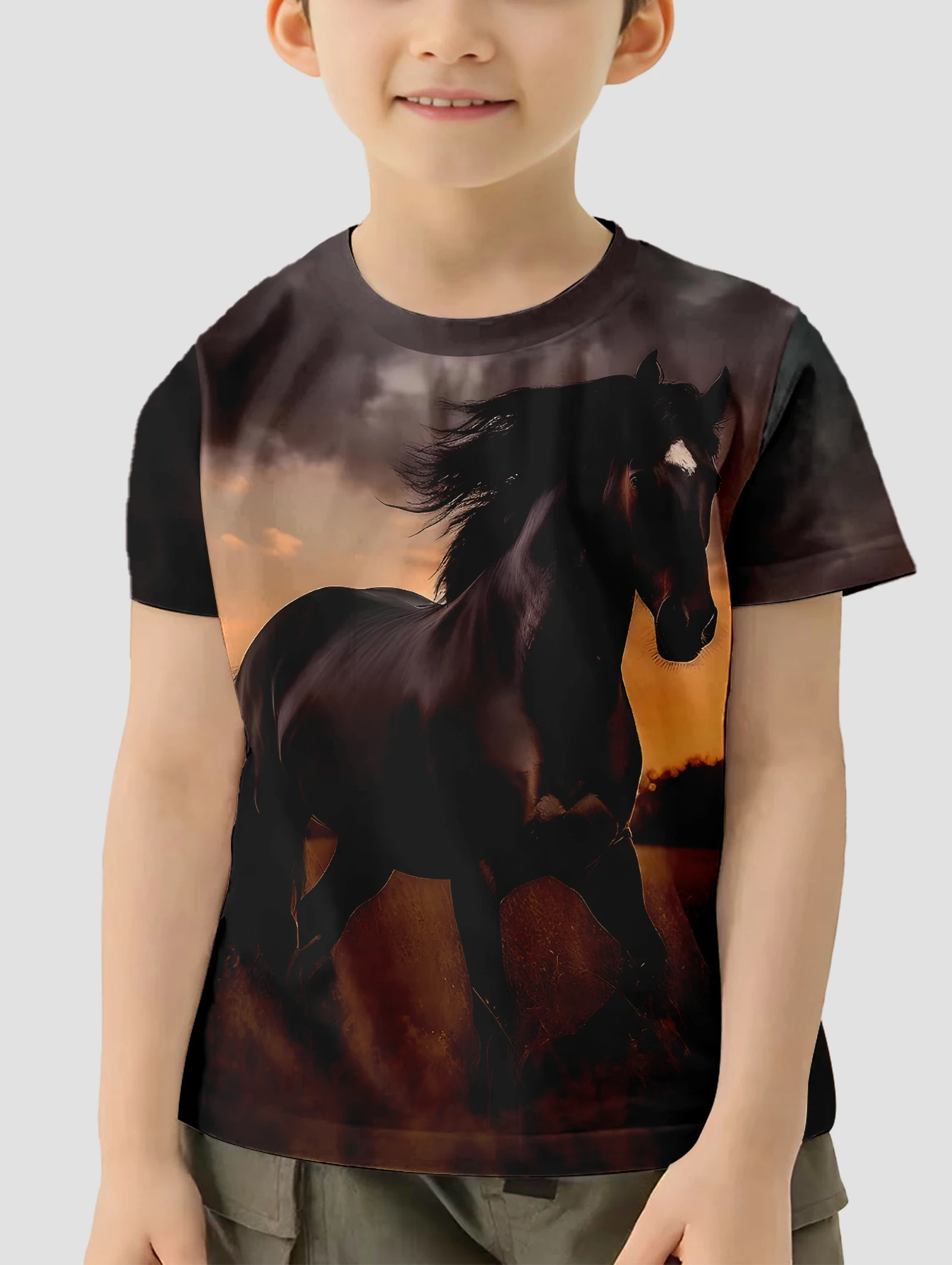 Camiseta de caballo para niños y niñas, camisa de 19 colores, ropa para niños pequeños, camiseta 3d para niños, camiseta para niños de 4 a 14 años, Coreano