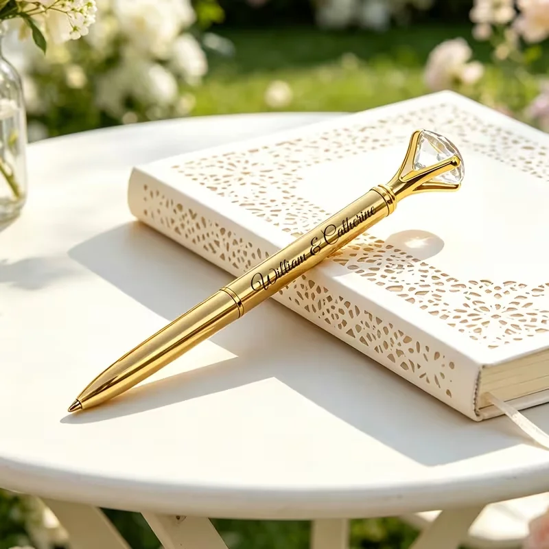 10, 20, 40 Personalized Diamond Nib Pens, Customizable Engraved Ballpoint Pens, Gold Crystal Wedding Signature Pens, Bridal Party Bridesmaid Gifts, Custom Wedding Signature Pens