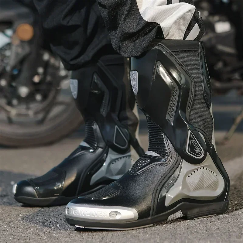 Botas de Moto para hombre y mujer, zapatos protectores de tobillo a media pantorrilla, equipo de Moto, Botas largas de carreras, Botas de Motocross