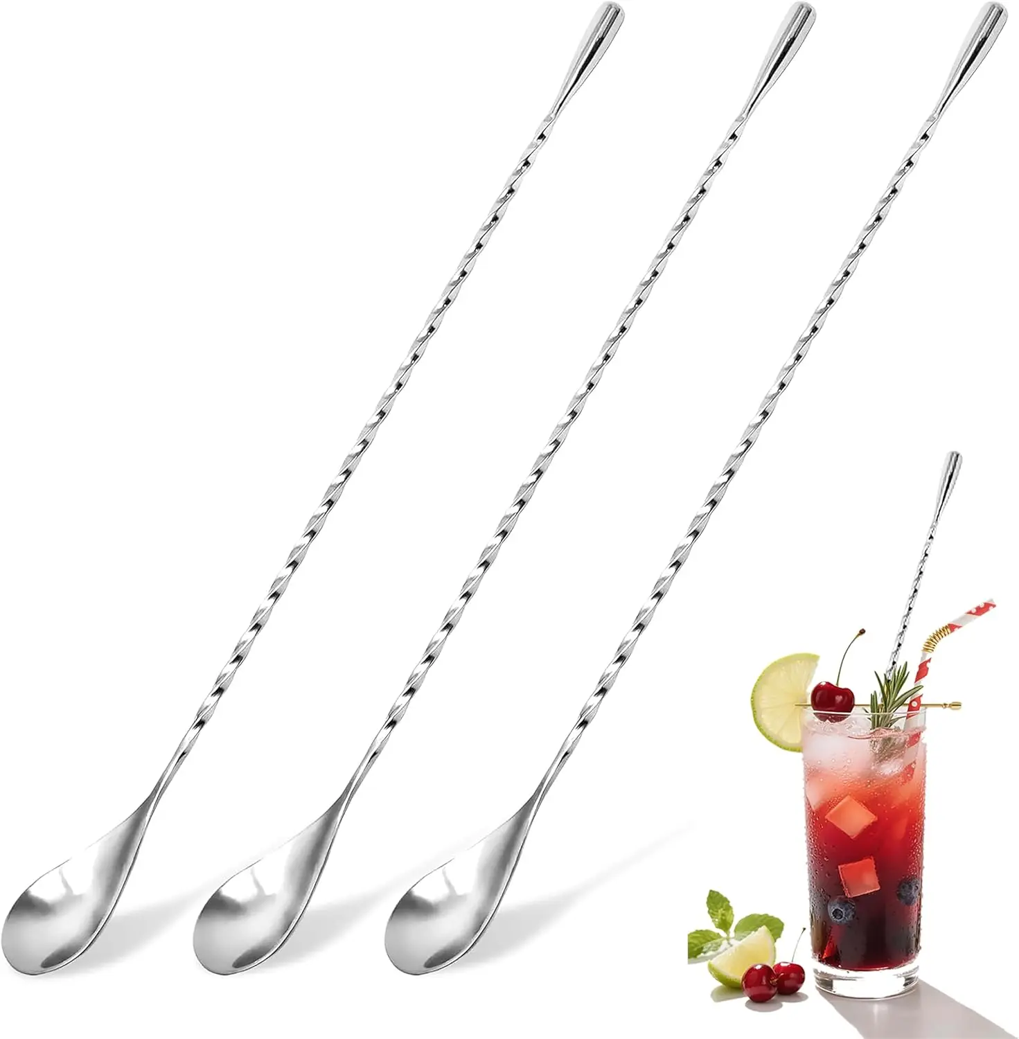 

3Pcs Stainless Steel Bar Spoon, Ergonomic Stirring Spoons Effortless Cocktail Mixing Twist-Handle Cocktail Precision Stirring