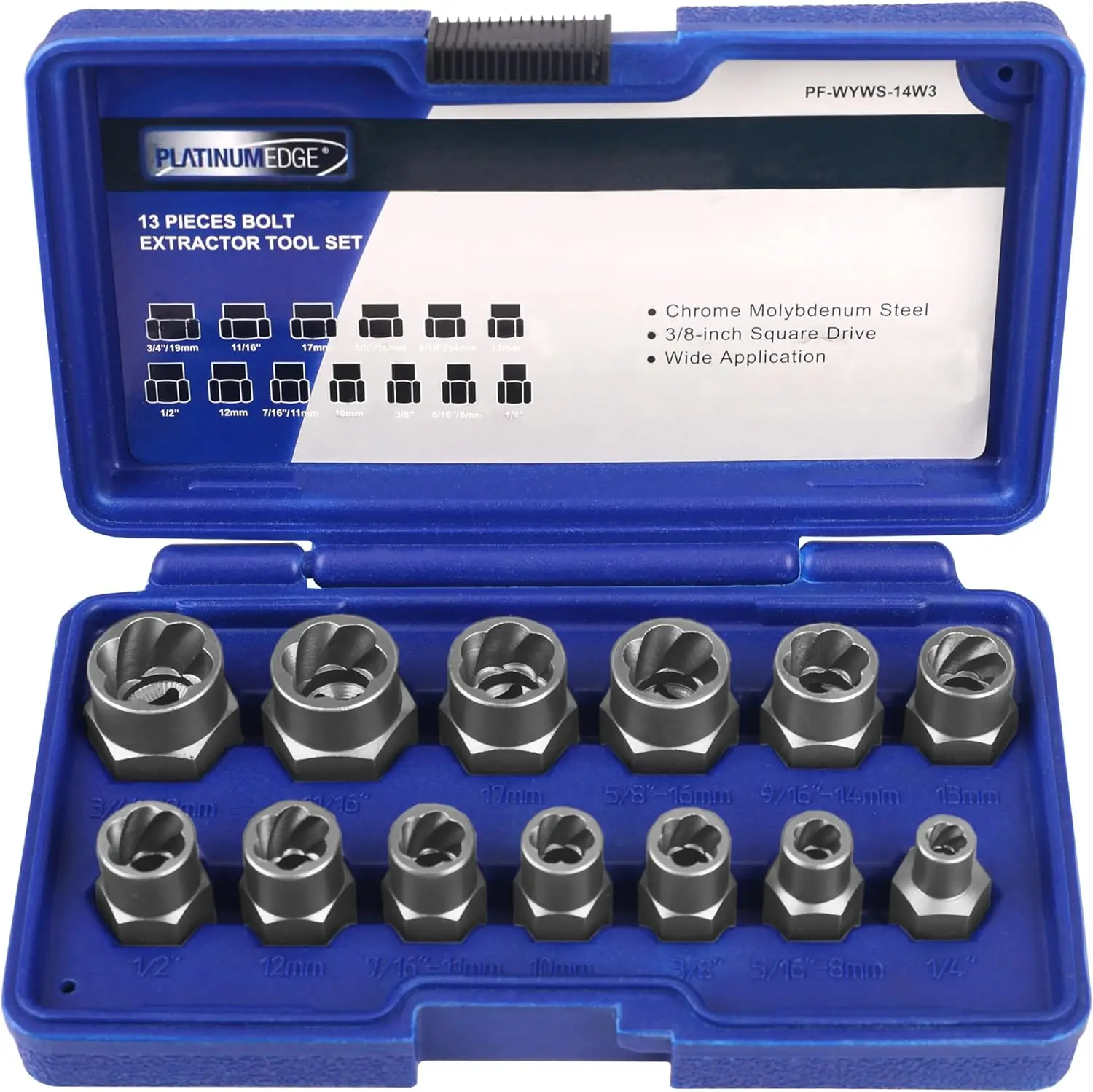 

13-Piece Impact Bolt & Nut Remover Set, Cr-Mo Extractor Tool with Storage Case