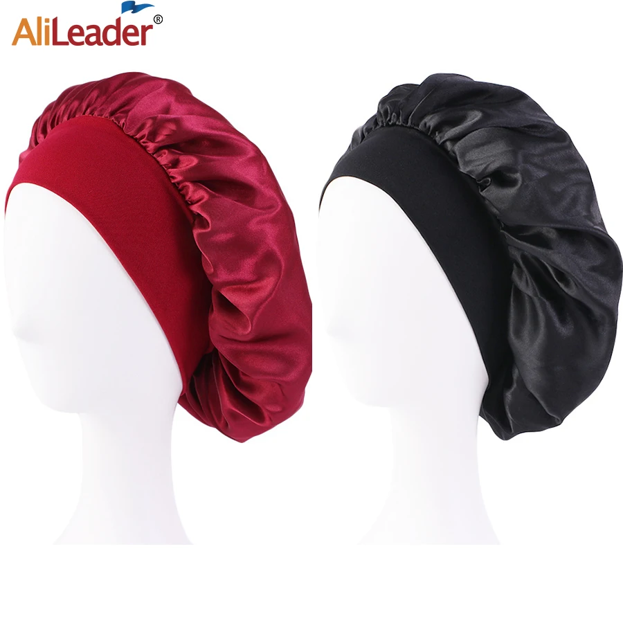 ผู้หญิงสูงยืดหยุ่น Bonnet จัดแต่งทรงผมหมวก15สีซาติน Bonnet ยาวดูแลเส้นผม Headscarf ผ้าไหม Night Sleep หมวก