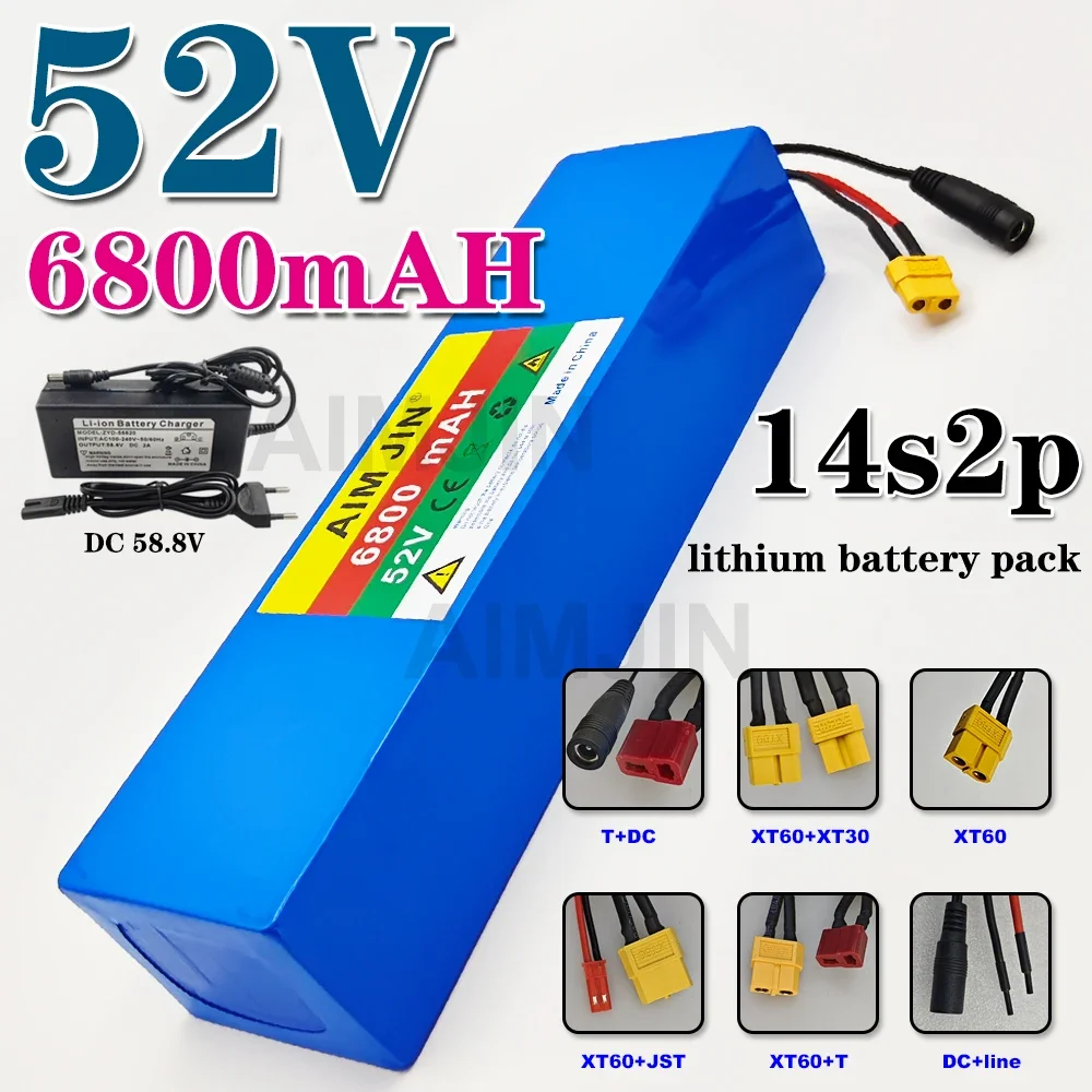 

New 52V 6800mAH Lithium ion with BMS 14S2P Battery Pack Bicycle Scooter Motorcycle Built in 1500W High Power