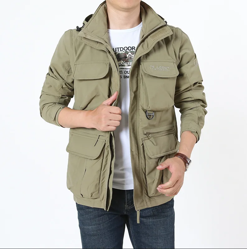 Veste Multifonctionnelle Coupe-Vent et Imperméable pour Homme, Veste à Capuche, Manches Détachables, Sports, Plein Air, Braseering