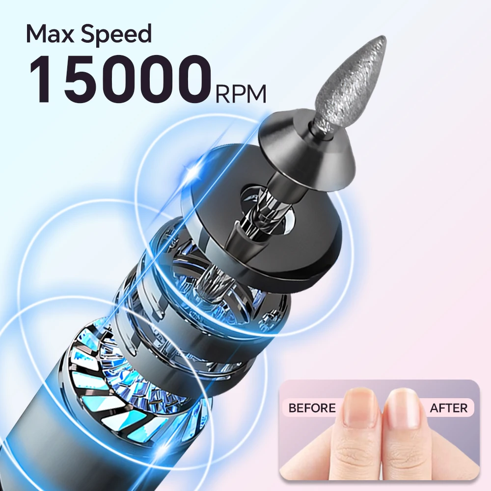 電動ネイルドリルファイル - LEDディスプレイ、12種類のネイルドリル＆6種類のサンディングバンド、充電式ネイルマシンキット、マニキュアペディキュアツール