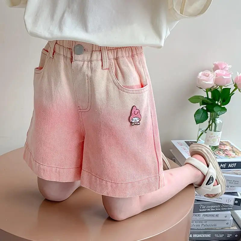 My Melody Girls' Kawaii Denim Shorts, Calça Casual Cartoon, Kuromi Fina, Confortável, Doce, Verão, Anime, Presentes