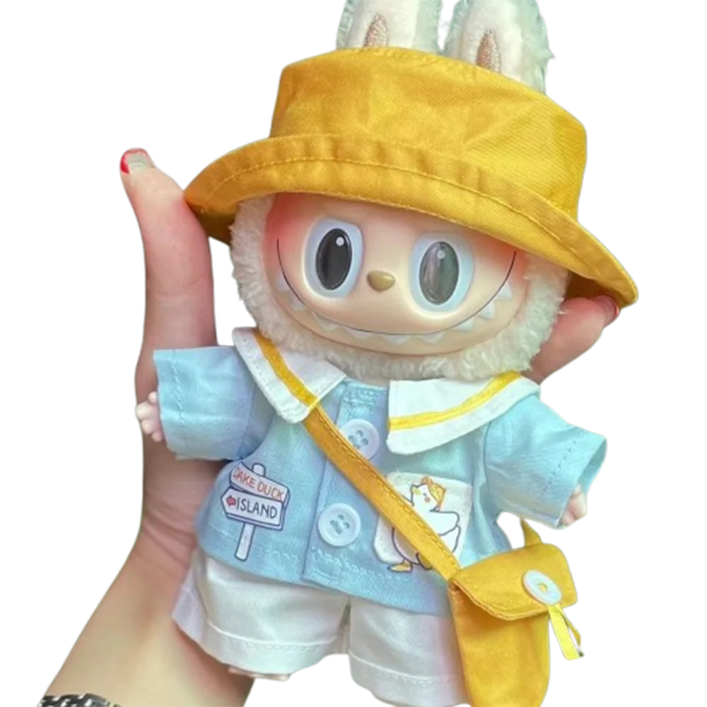 

Кукла, одежда ручной работы, школьная форма для детского сада, шляпа рыбака, костюм, кукла, милый комбинезон для Labubu, аксессуары для одежды