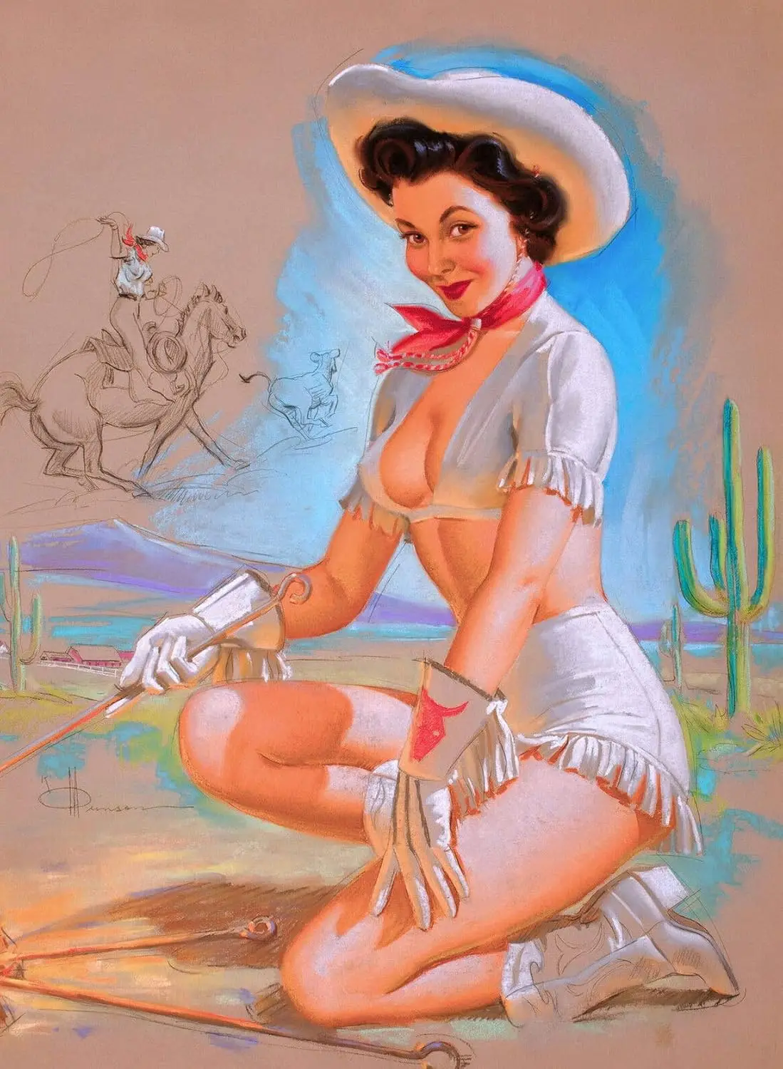 TYmall Wall Art Metal Hanging Sign 1940s Pin-Up Girl Desert Cactus Cowgirl Art Pin Up Retro Wall Tin Sign 8X12 Inch sign
