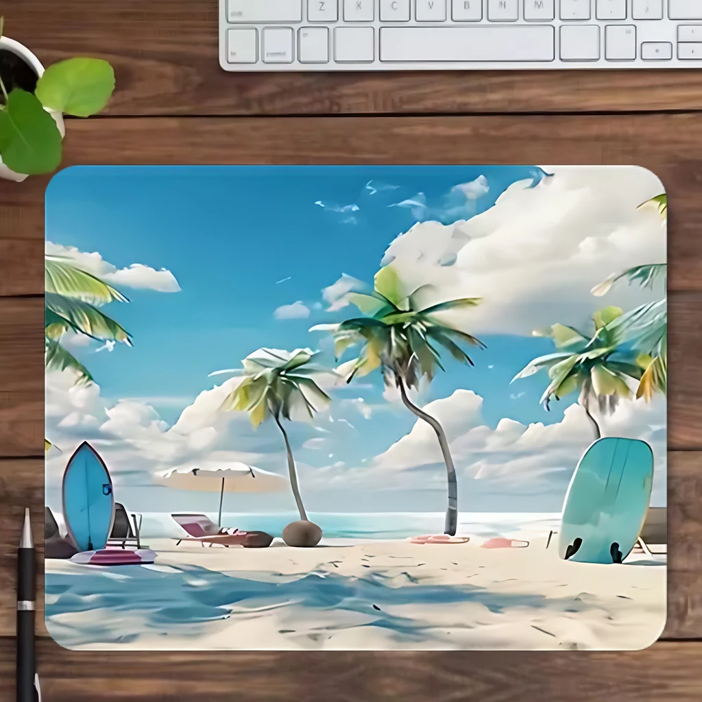 Tropical beach landscape large mouse pad, anti-slip and durable desk pad gaming mouse pad, suitable for gaming and office work