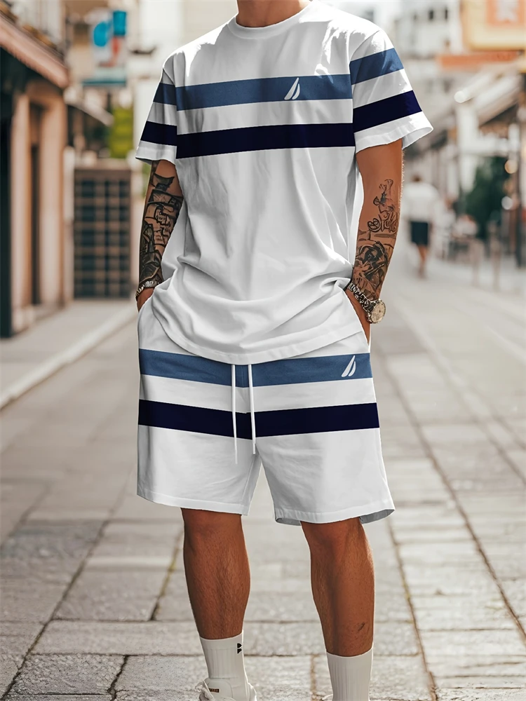 Summer Men's Short Sleeve Shorts Set Personalized Logo Printed Short Sleeve Shorts Set Loose Breathable Casual Fashion