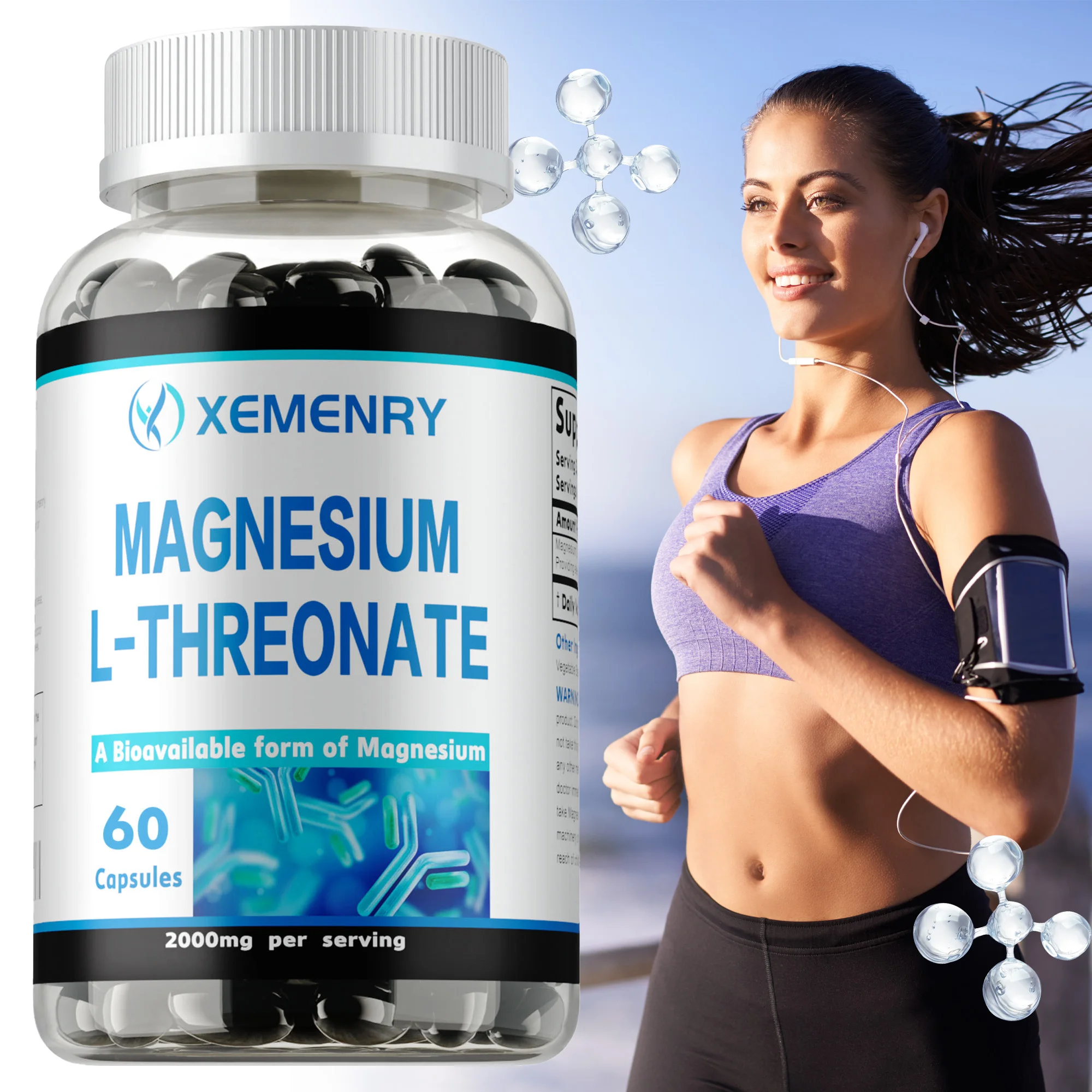 

Magnesium L-Threonate - Reduces Fatigue, Promotes Brain & Bone Health, Enhances Concentration & Cognition, Boosts Nerve Energy