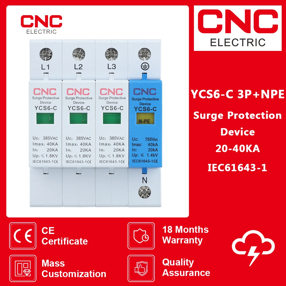 

CNC 3P+NPE AC 20KA-40KA 385V SPD House Surge Protector Protection Protective Low-voltage Arrester Device