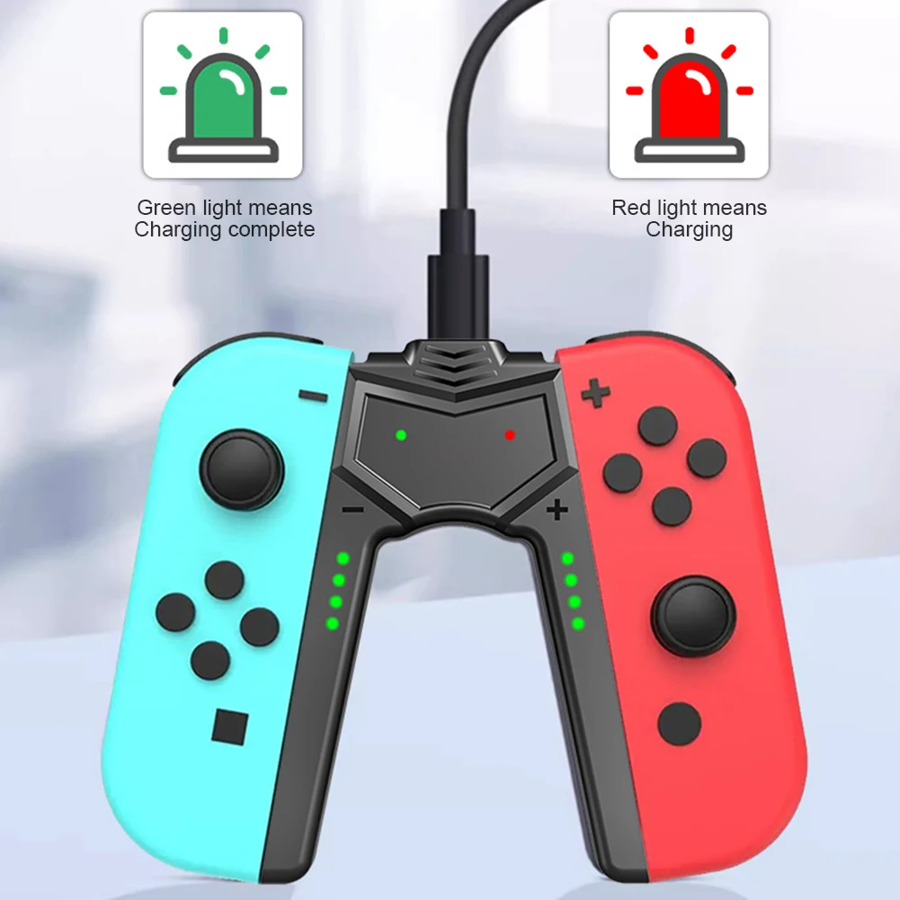 قاعدة شحن محمولة على شكل حرف V لجهاز نينتندو سويتش OLED Joy Con Play أثناء الشحن مع مؤشرات LED