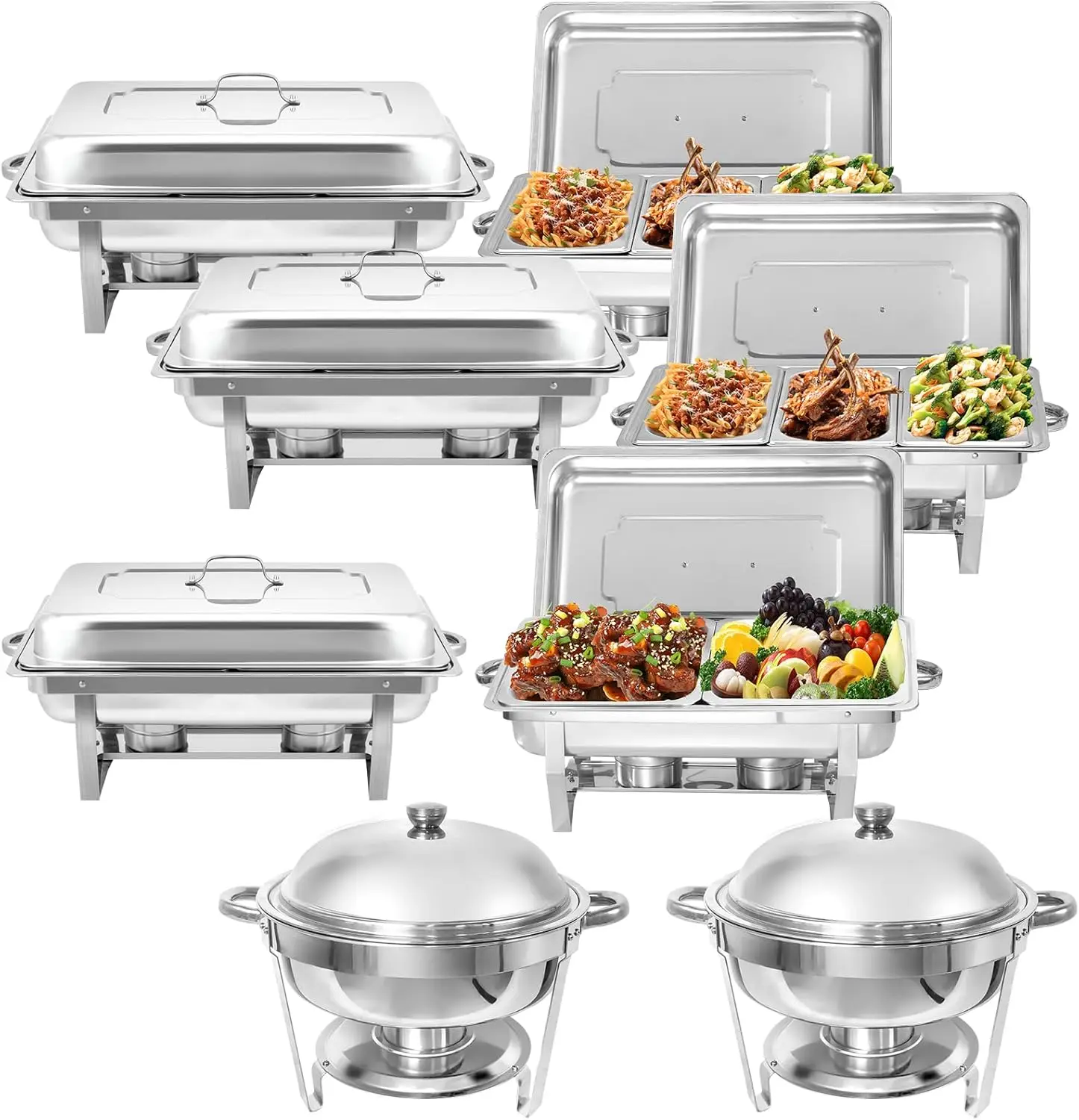 8 Pack Chafing Dish Buffet Set, Stainless Steel Catering Food Warmer For Banquet, Parties, Wedding (4 Packs 8Qt 1/3 Pan + 2