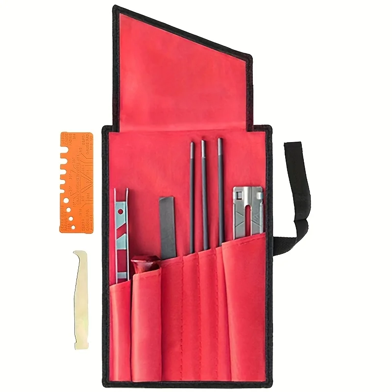 Chainsaw Sharpening Kit - 9 Piece Set with Round Files (5/32", 3/16", 7/32"), Flat File (6"), Handle, Filing Guide, and Travel P