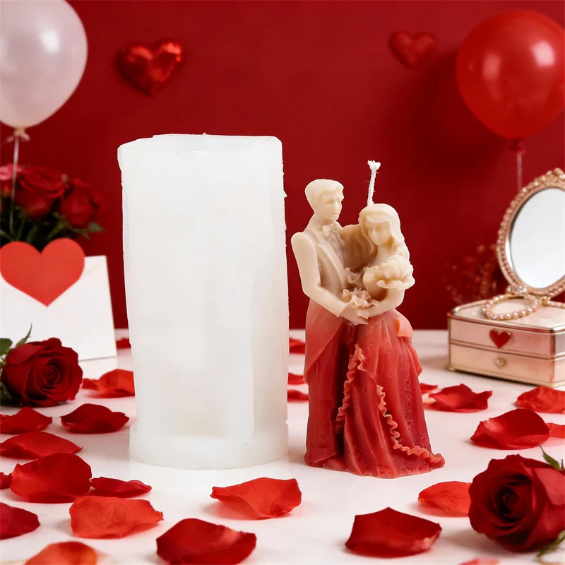 

3D Romantic Couple Lovers Silicone Candle Mold Valentine Family Lovers Molds for Hugging Bride and Groom Newlyweds Candle Making