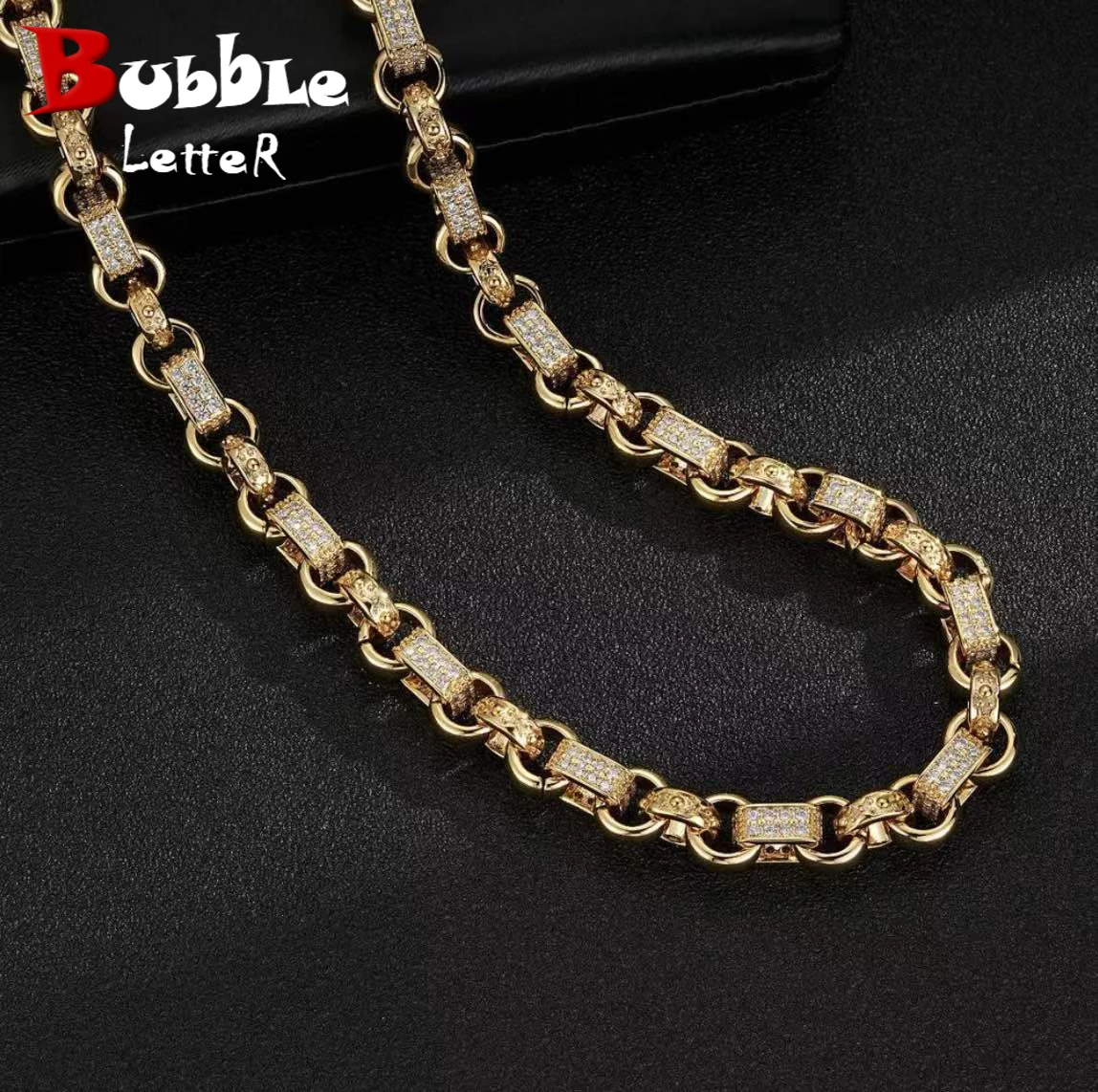 Bubble Letter Iced Out GYSPY Belcher Chain for Men Necklace Choker Albert Clasp Hip Hop Jewelry