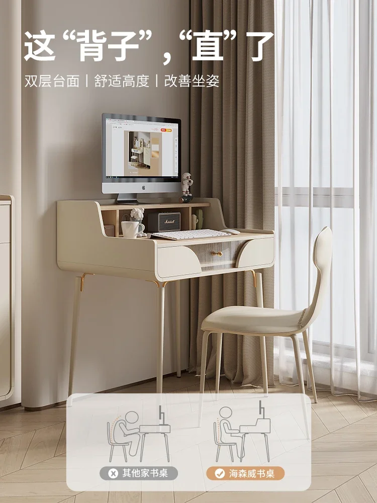 

Computer desk, student writing desk, study desk, light luxury cream style small apartment desk