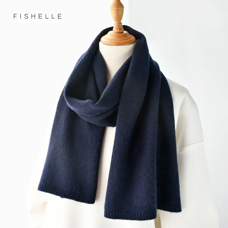 Wool Scarf Navy Blue Men Women Winter Knitted Solid Color Warm Soft Shawl Short Wrap Outdoor Neckerchief Fashion Accessories