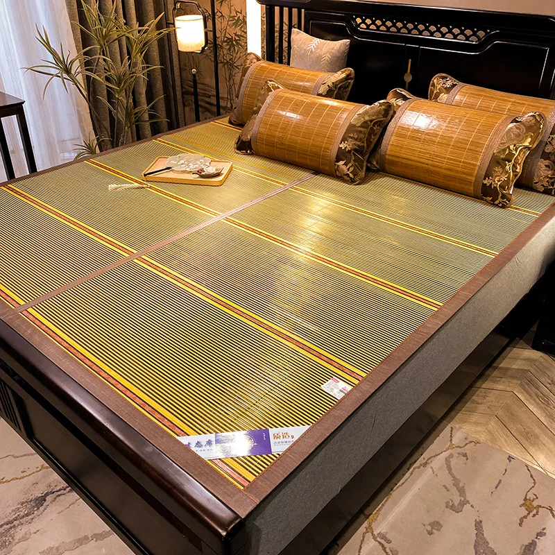 Natural Carbonized Bamboo Cooling Mat Foldable Double Sided Rattan Mat Dorm Ice Silk Grass Mat Natural Pure Bamboo Mattress