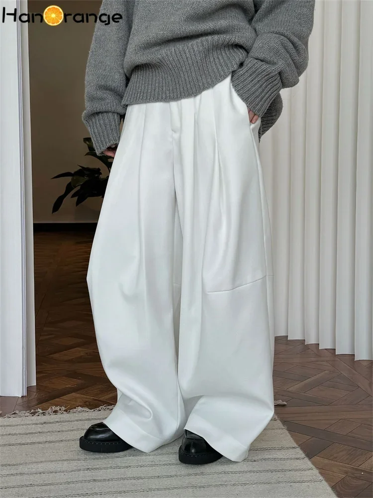 HanOrange 2024 Winter Wide Leg Pants Women Straightening Thick Trousers White/Black/Dark Brown