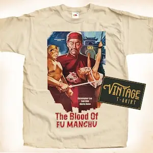 The Blood of Fu Manchu T shirt Tee Natural Vintage Cotton Movie Poster Beige All Sizes