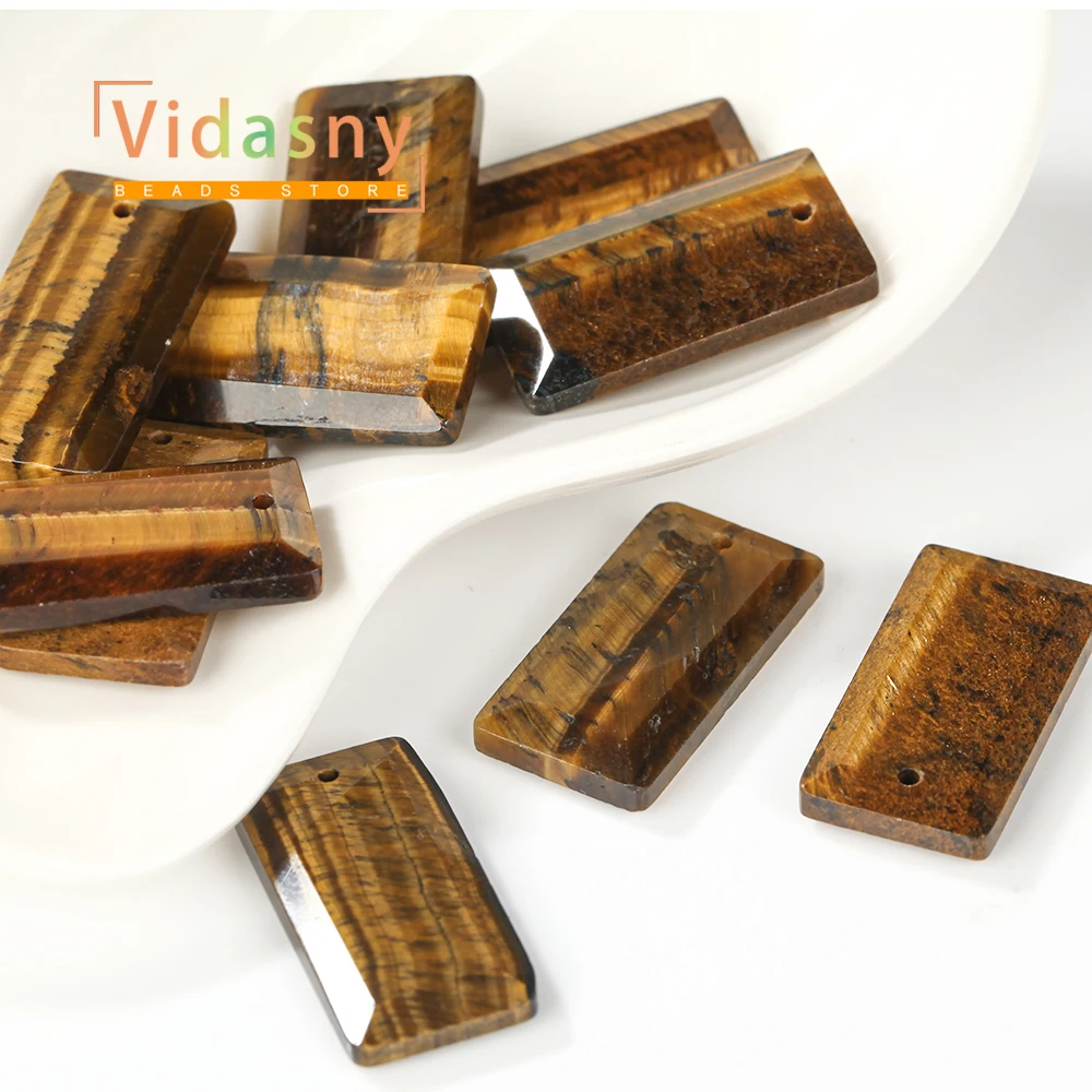 2 Stück 13 x 25 mm Natursteinperlen, facettiert, rechteckig, gelbes Tigerauge, Anhänger für Schmuckherstellung, DIY-Armband, Halskette, Zubehör – Detail 2