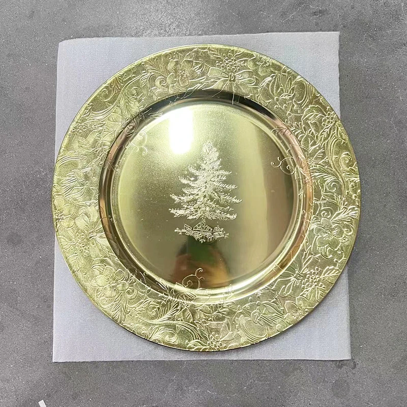 Gold 13Inches Charger Plates Plastic Service Underplate Wedding Party Minimalist Santa Claus Christmas Tree Decoration Tray